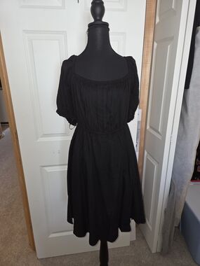 torrid Black Square Neck Puff Sleeve Midi Dress with Gathered Bodice